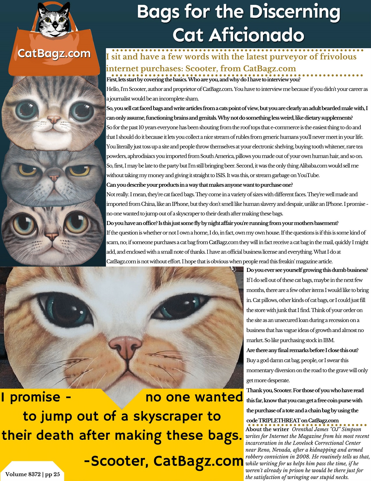 Inner Page of Internet - The Magazine with the actual text of the CatBagz.com interview with Scooter.
