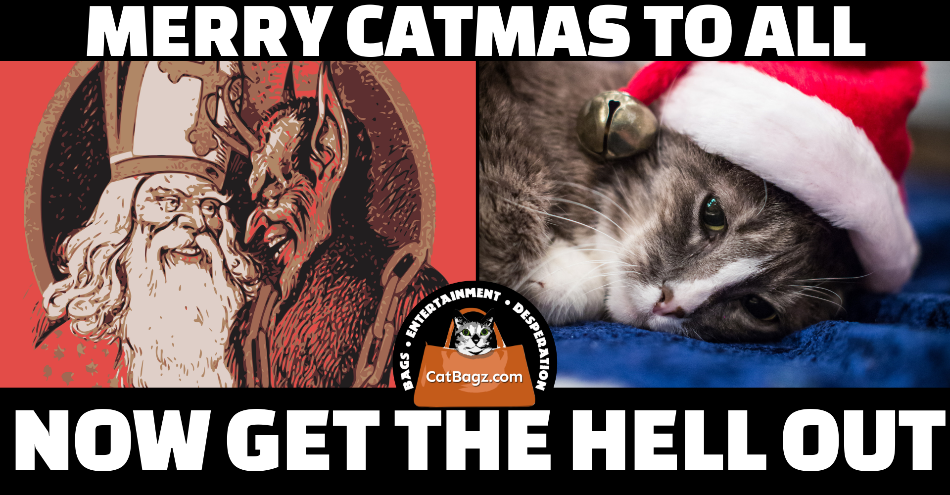 Merry Catmas to All - The trims off the tree and we've been visited by an old kraut. Its great seeing you again now get the hell out.
