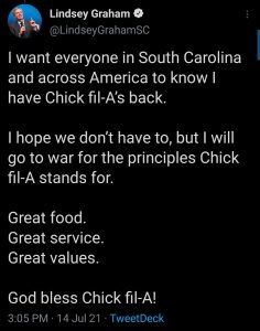 Lindsey Graham will fuck your shit for chicken sandwiches.